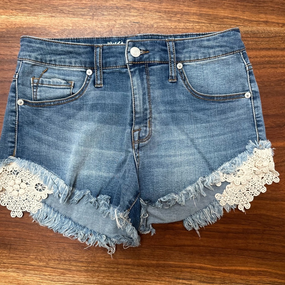 Mossimo Supply Co. Blue Denim Shorts with Cream Lace Trim